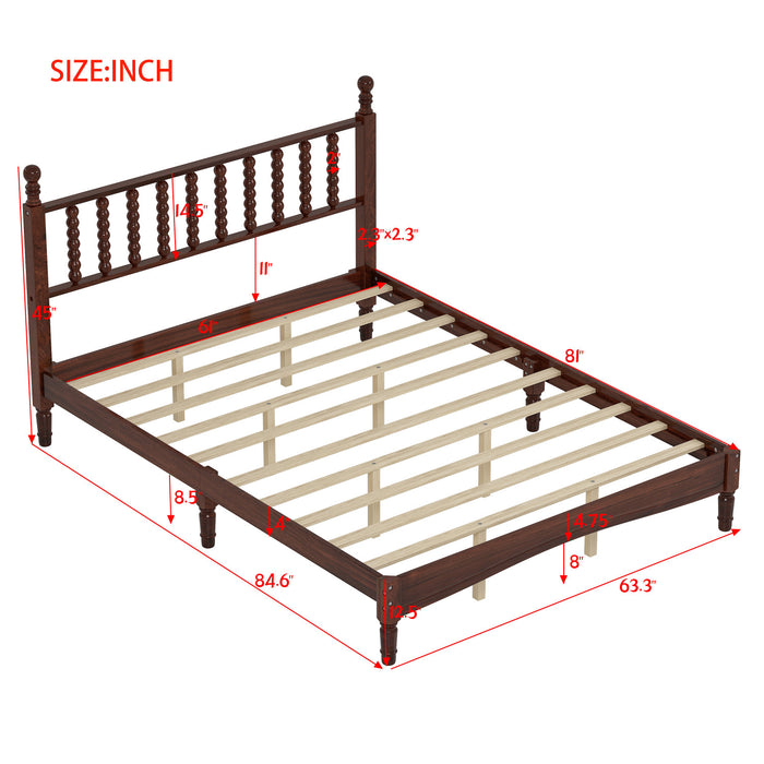 Oliver Lit Plateforme Retro en Bois avec Tete de Lit en Forme de Gourde et Support - Taille Queen