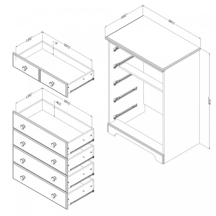Commode verticale Summer Breeze à 5 tiroirs - pin blanc
