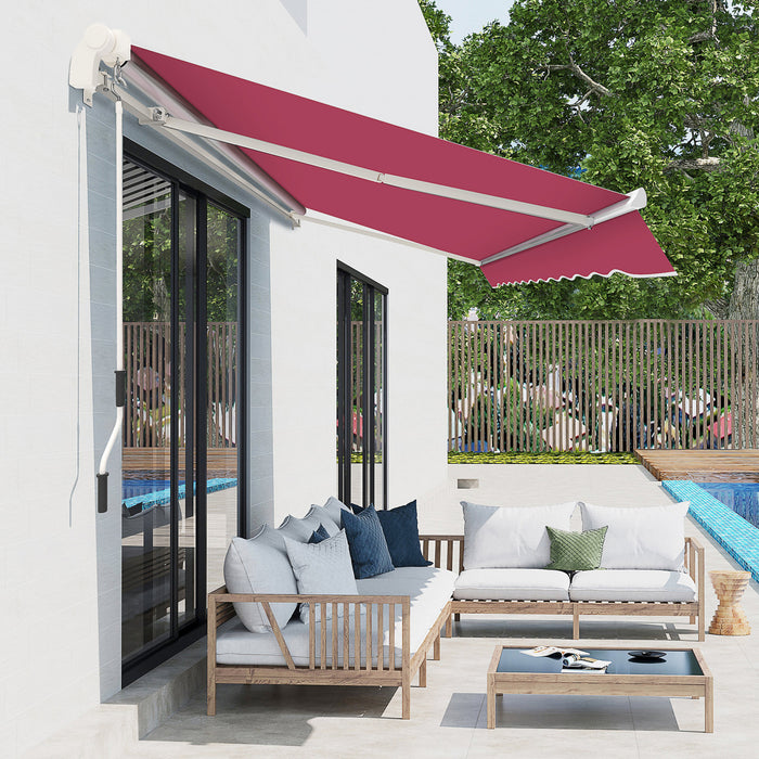 Outsunny 10x8pi Auvent De Terrasse Retractable Manuel Resistant A L'eau Pare-soleil Terrasse Exterieure Porte Fenetre Auvent Abri Cadre En Aluminium Rouge Vin