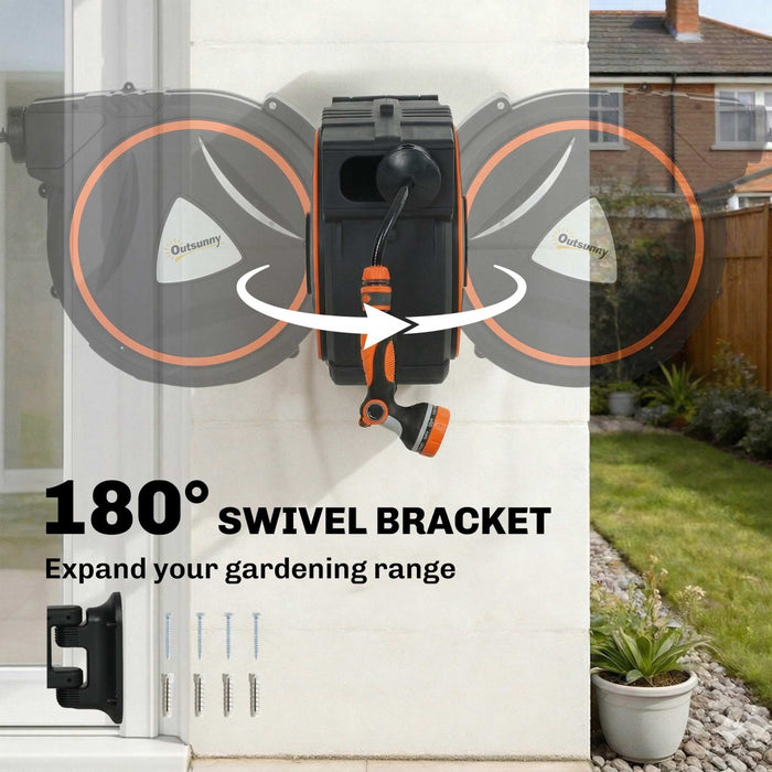 Devidoir de tuyau d'arrosage retractable Outsunny 1/2\" x 18 m avec buses a 12 fonctions
