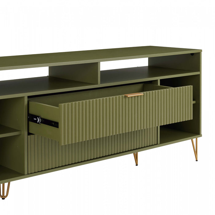 Meuble TV cannele moderne Dumbo 160 cm en vert olive