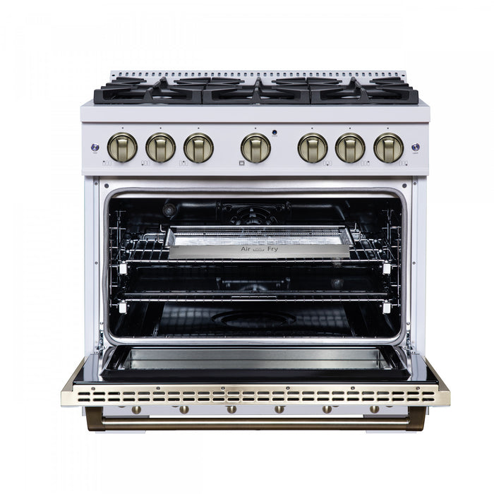 Cuisiniere double combustible Ambassador de 36 po, blanche, 6 bruleurs scelles, 5,2 pi³ – FFSGS6199-36CPWHT