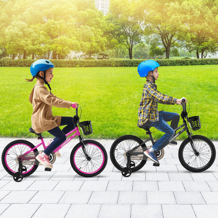 Costway 18\" Velo Pour Enfants Avec Roues D'entrainement Guidon Et Frein A Main Reglable Noir