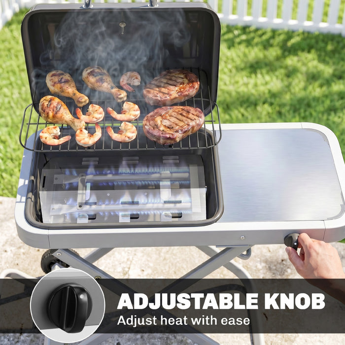 Barbecue a gaz portable au propane Outsunny avec chariot pliable et roulettes, noir