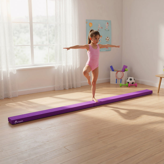 Soozier Poutre d'equilibre pliante de 7 pieds, Poutre de gymnastique avec surface en daim, Violet