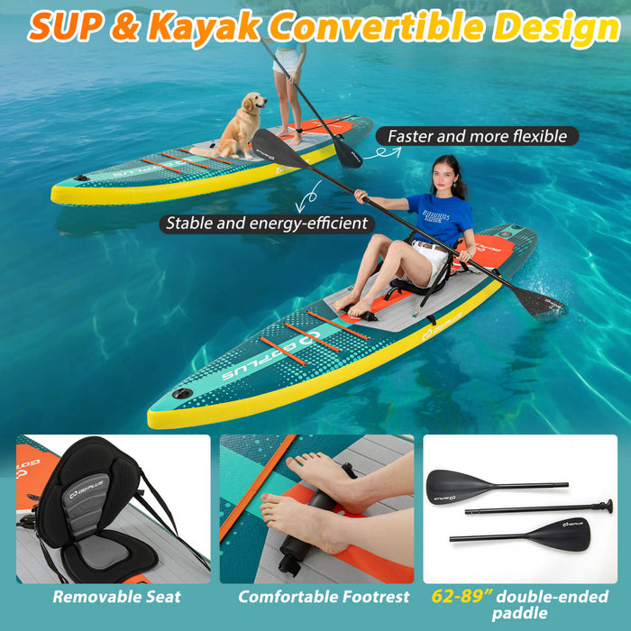 Goplus 11' Gonflable Stand Up Paddle Board Pour Les Adultes Avec Kayak Seat Leash Hand Pompe, Turquoise