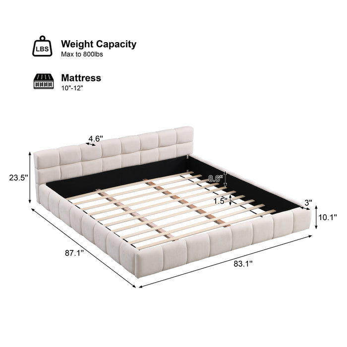 Eleanor Lit elegant avec revetement en chenille et design a damier, Taille King, Beige