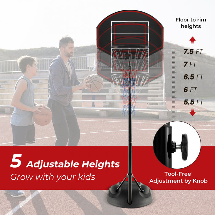 Systeme De But De Basket-ball Portable Reglable De 5,5 A 7,5 Pieds Avec Panneau Arriere De Basket-ball Incassable