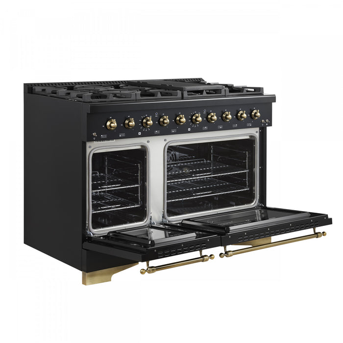 Cuisiniere a double combustible Antico de 48 pouces , noire, 5,5 pi³ four double - FFSGS6113-48BLK