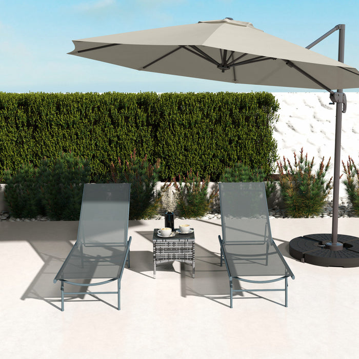 Outsunny Lot De 2 Chaises Longues Pliantes, Dossier Reglable, Gris Clair