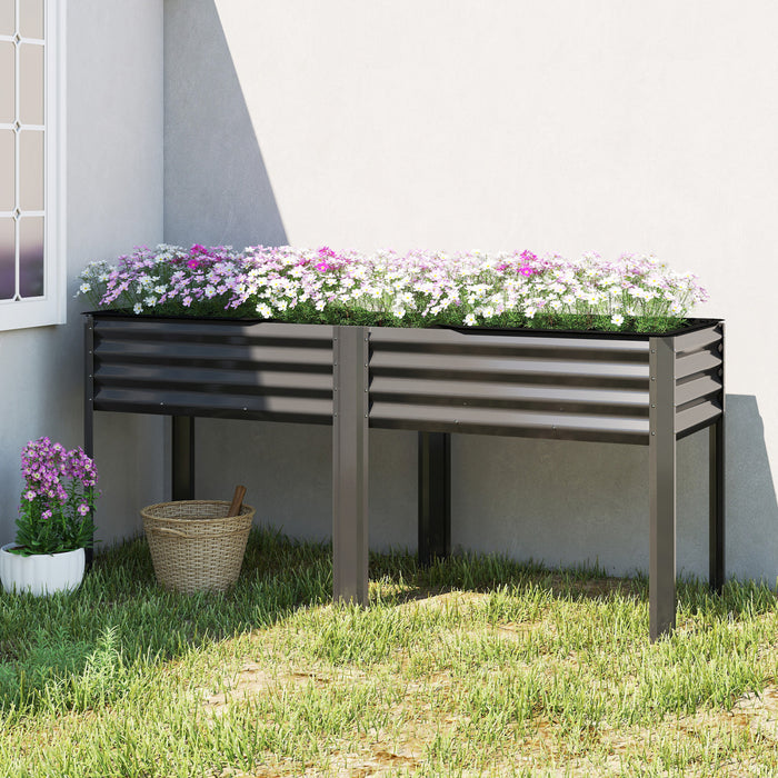Outsunny Jardiniere surelevee en metal galvanise avec pieds, 180 x 55 x 80 cm
