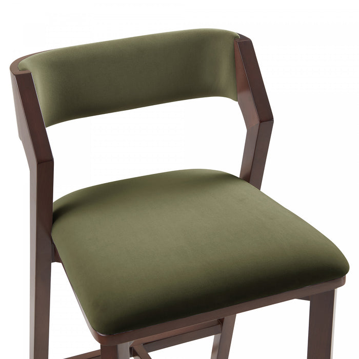 Tabouret de comptoir moderne en bois Patricia avec assise rembourree, vert tortue - Lot de 2