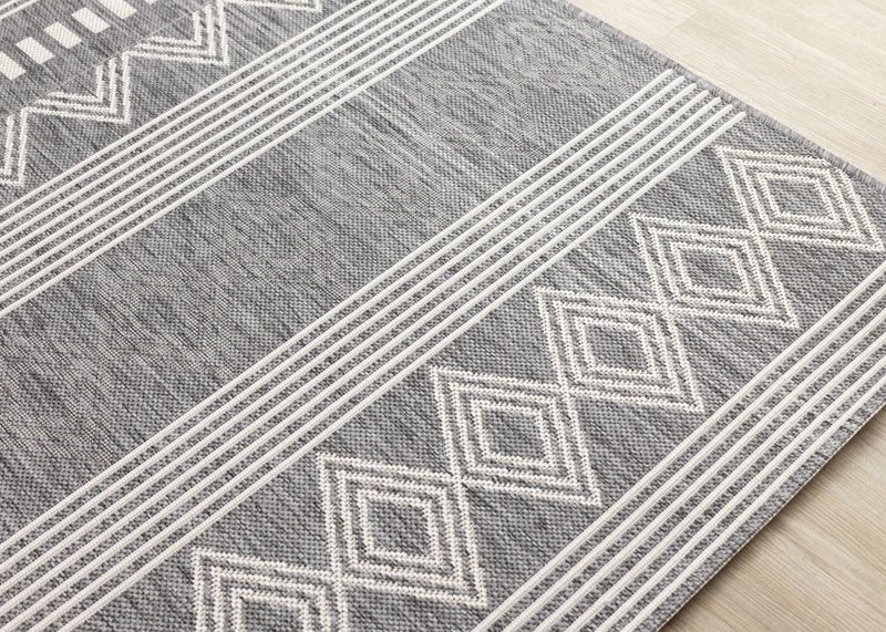 Tapis Jackson gris blanc a motifs en rangees, 7'10\" x 10'6\"