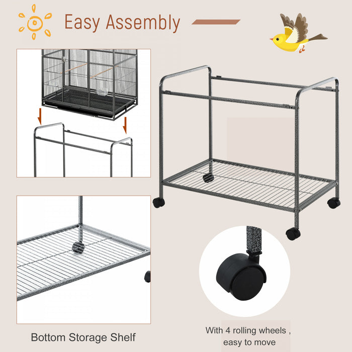 Cage A Oiseaux Portable Avec 4 Mangeoires Et 4 Perchoirs Pratique 81 X 48 X 163 Cm Noir Et Gris
