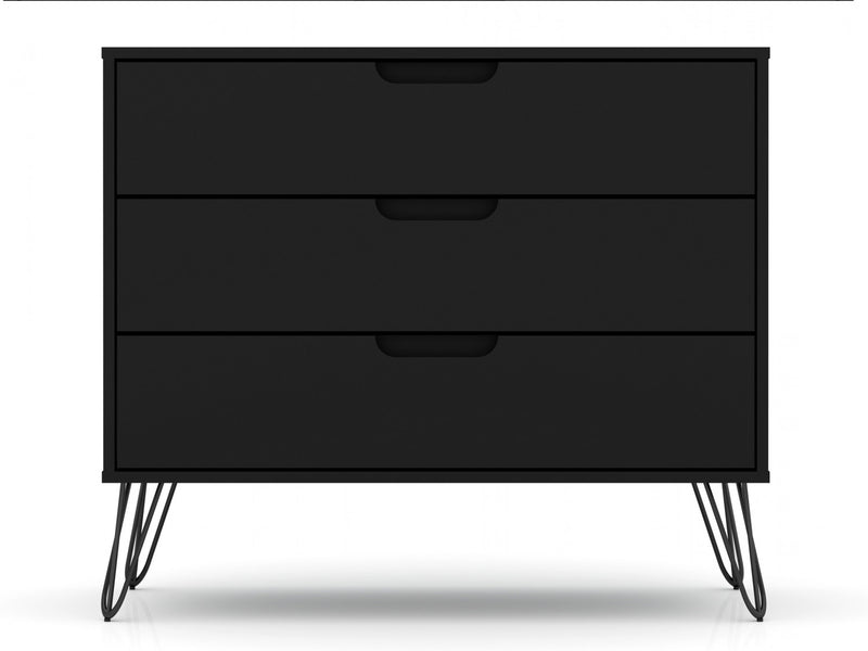 Commode Rockefeller Mid-Century Modern 89 cm en noir (3 tiroirs) – Lot de 2