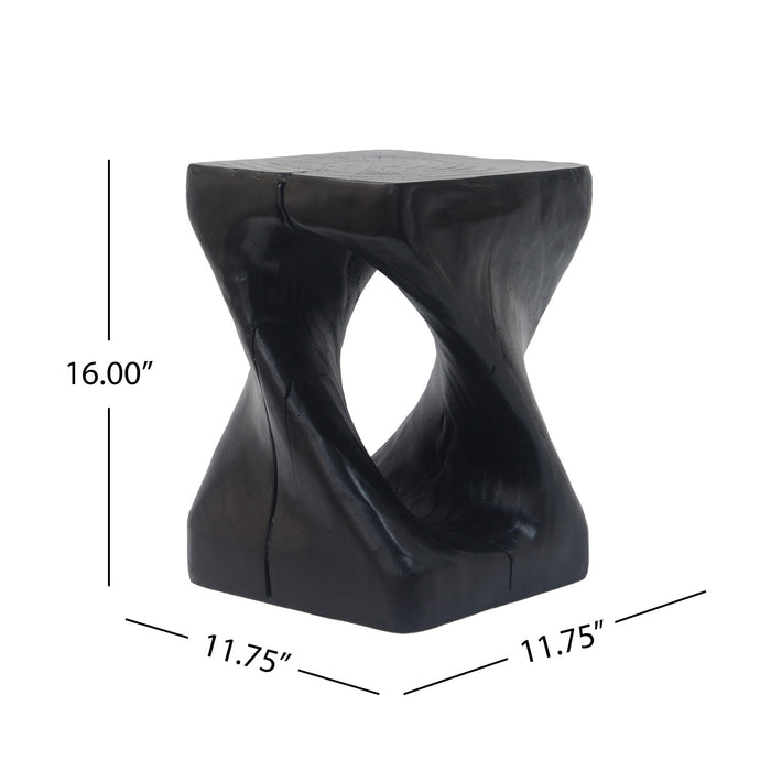 Table d'appoint moderne sablier torsade Miro 16 pouces MGO, table laterale interieure imitation bois, noir