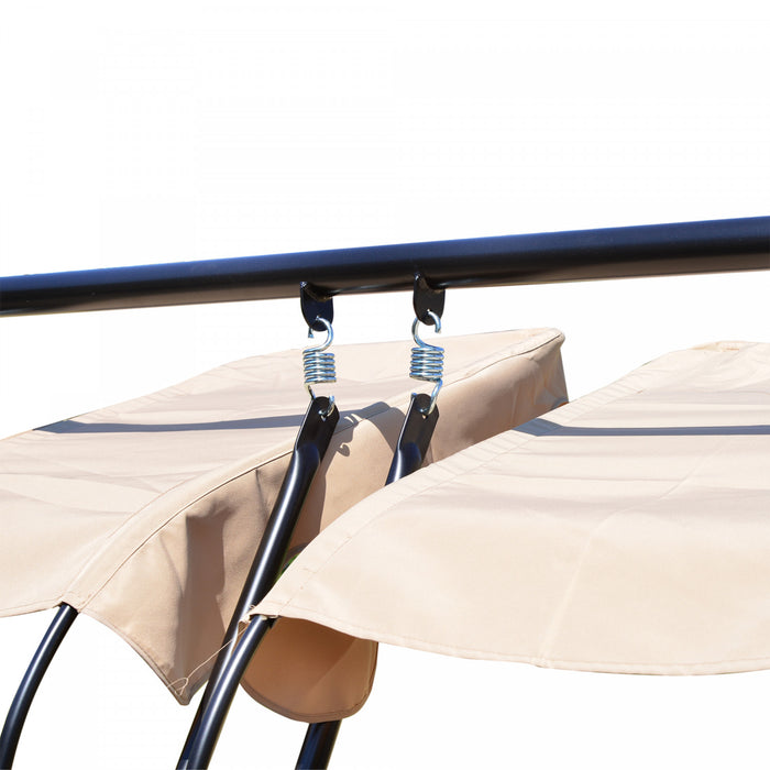 Outsunny Luxury Metal Swing Chair Hamac 2 Places Separees Robuste Avec Auvent Et Coussins, Beige