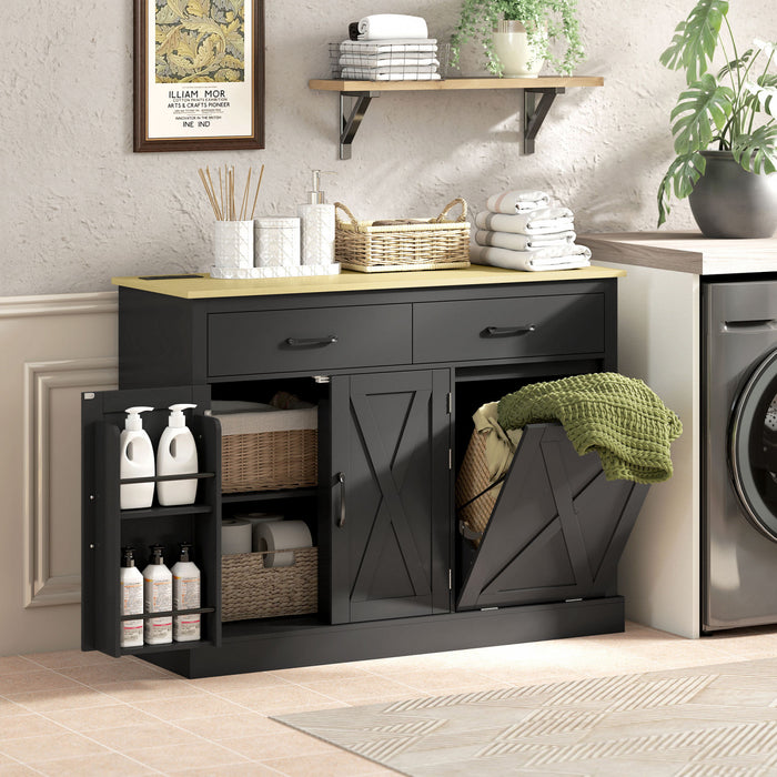 HOMCOM Meuble a Poubelle Basculant avec Station de Charge, Ilot de Cuisine