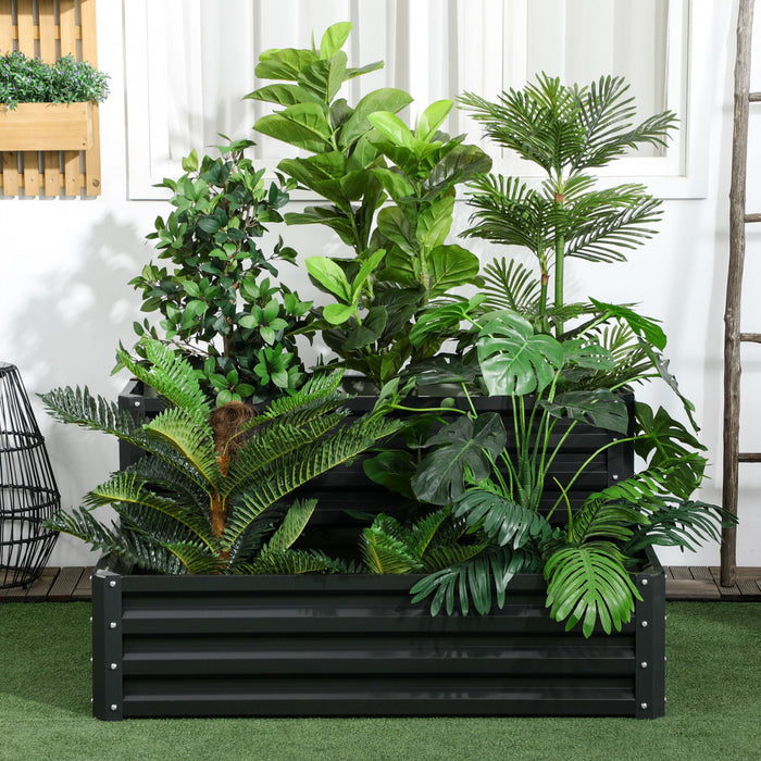 Outsunny Lit De Jardin Sureleve A 2 Etages En Acier Galvanise, Gris Fonce