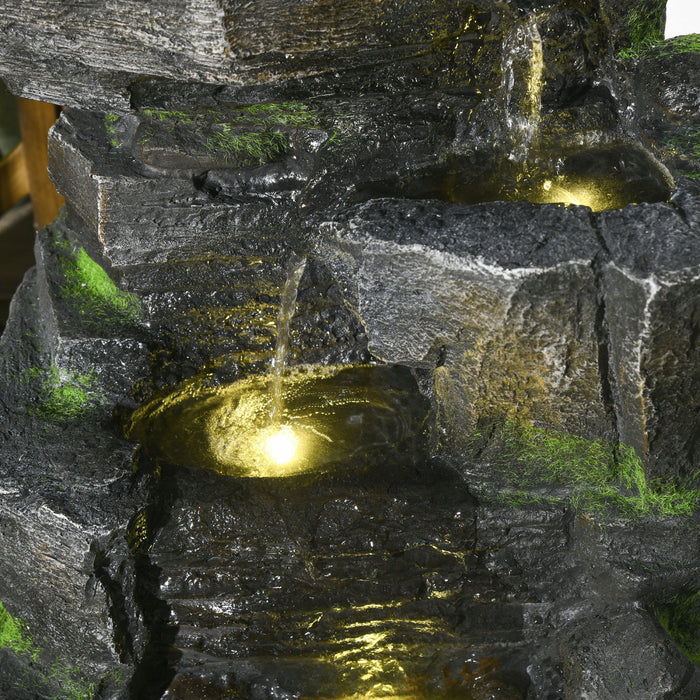 Outsunny Fontaine De Jardin, Casacade Avec Lumiere Led, Gris Fonce