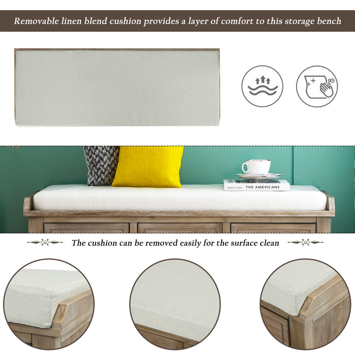 Banc De Rangement Harvey En Bois Massif Avec Tiroirs Et Paniers En Rotin - Marron clair