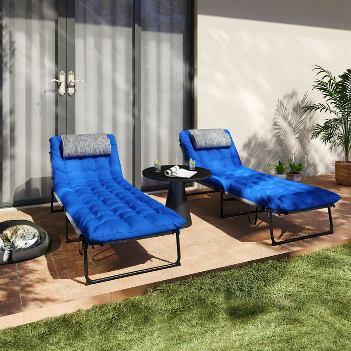 Outsunny 2 Pieces Chaises Longues Pliantes, Chaises Inclinables, Bleu