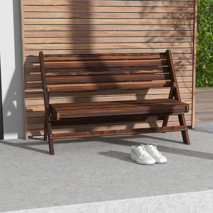 Outsunny Banc D'exterieur En Bois, Banc Pliable, Finition Carbonisee