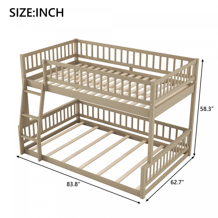 Lit superpose Ethan Full XL sur Queen avec echelle et barrieres de securite, noyer