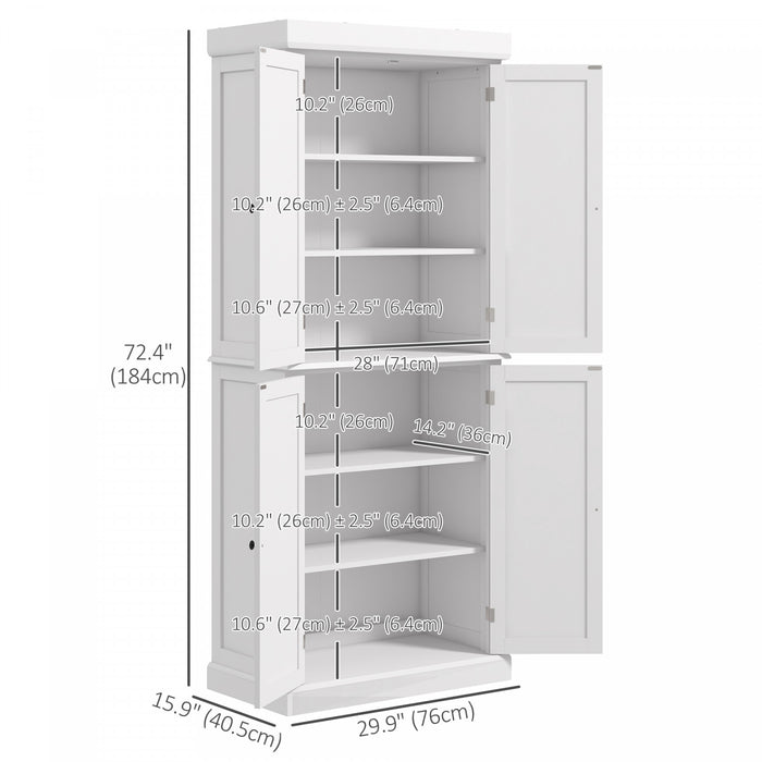 HOMCOM Garde-Manger Cuisine 4 Portes Autoportant Etageres Blanc