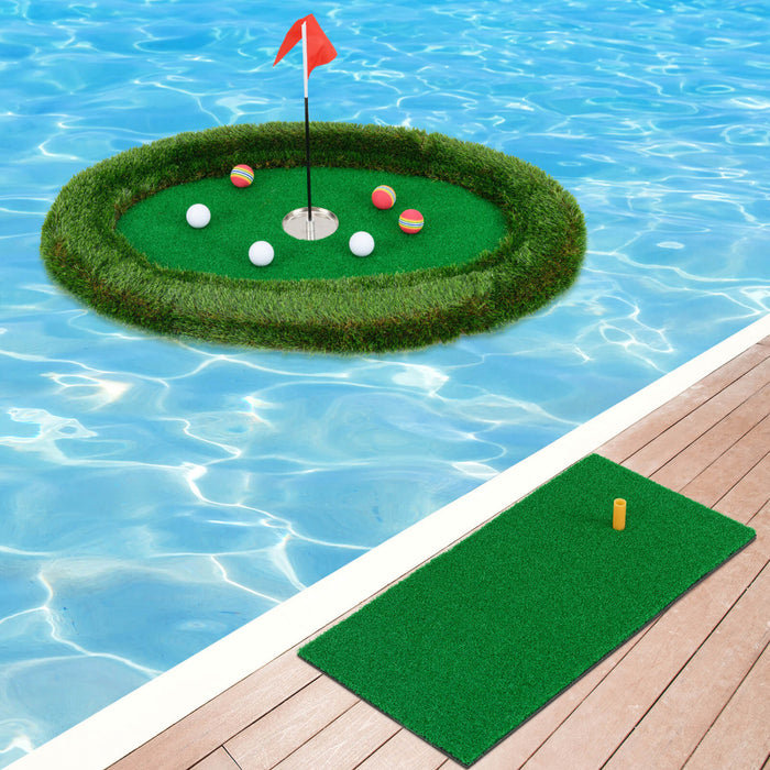 Costway Oval Flottant De Golf Vert Comprend Le Tapis De Golf Frappant 6 Balles De Golf Drapeau De Golf