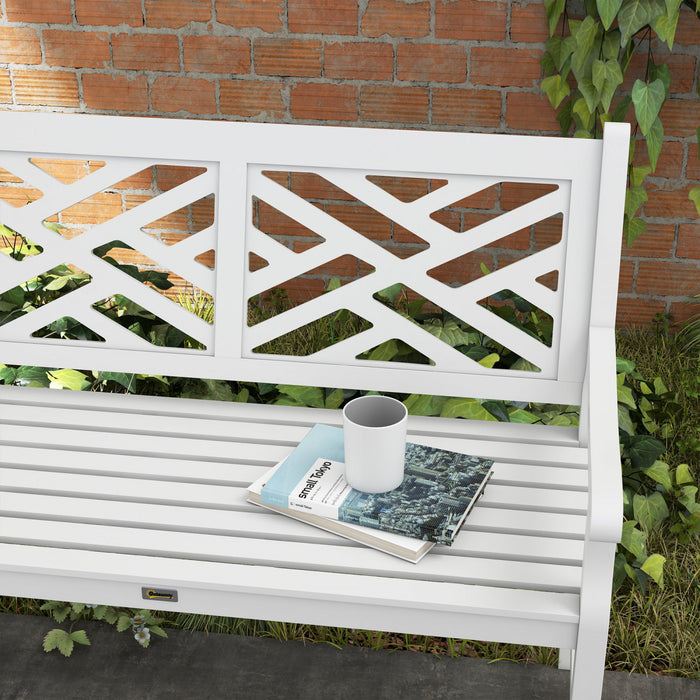 Outsunny Banc De Jardin En Bois Avec Siege Et Dossier A Lattes, Blanc