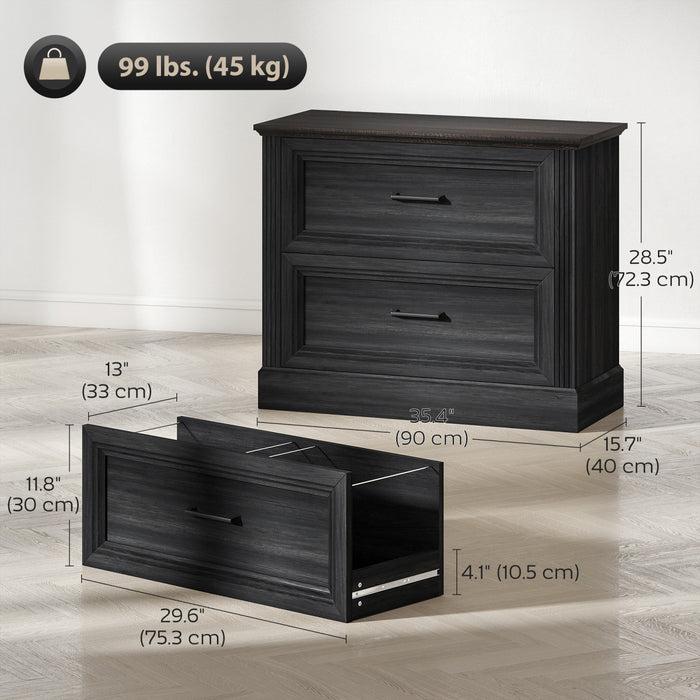 HOMCOM Classeur lateral a 2 tiroirs, style campagnard, noir
