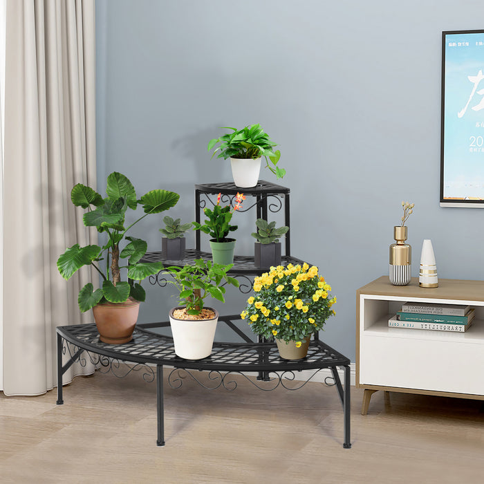 Presentoir Pour Plante 3 Niveaux, Etagere En Metal Pour Plantes, Grand Format, Presentoir Pour Exterieur Et Interieur, Pour Jardin/terrasse/balcon, Facile A Monter, Noir