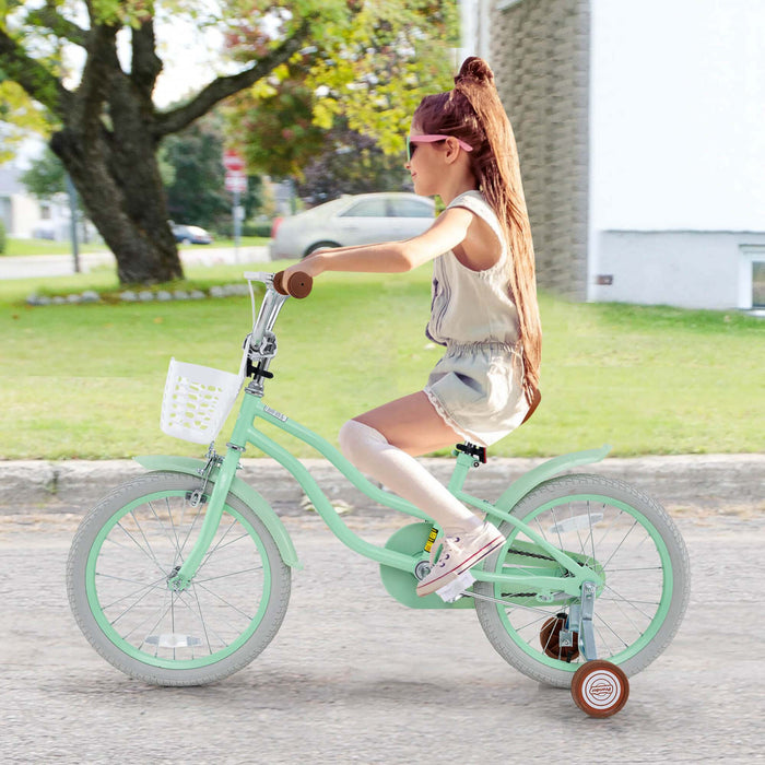 Costway 18\" Enfants Velo Tout-petit Velo Avec Roue D'entrainement Kickstand Pour 4-8 Ans Vert