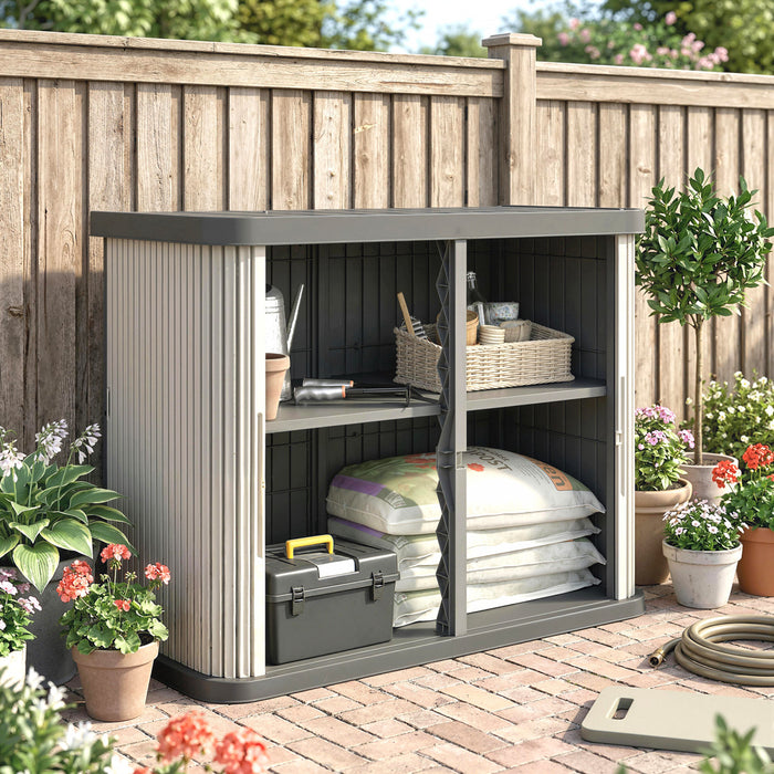 Outsunny Armoire de Rangement Exterieur 480 L, Abri de Jardin en Plastique, Gris