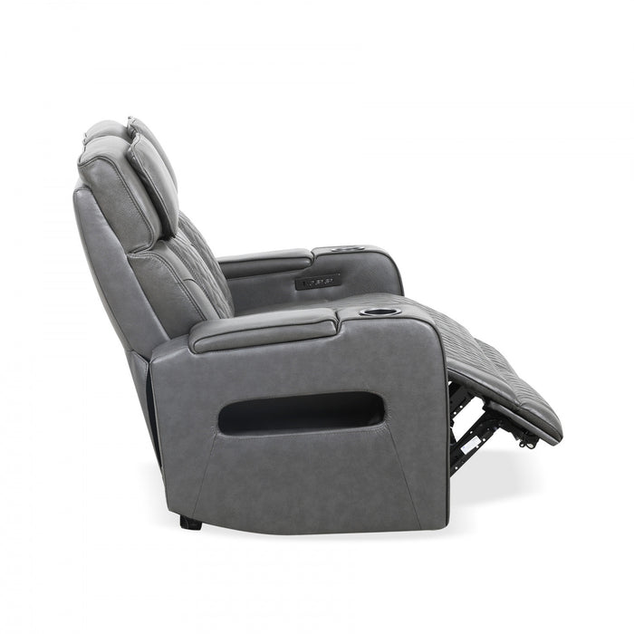 Causeuse inclinable electrique Kingsley de 58 po en cuir assorti avec rangement dans les accoudoirs et USB - Charbon