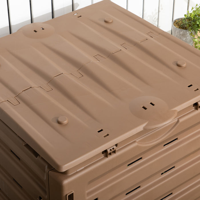 Outsunny Poubelle A Compost De 120 Gallons, Avec 80 Aerations, Marron