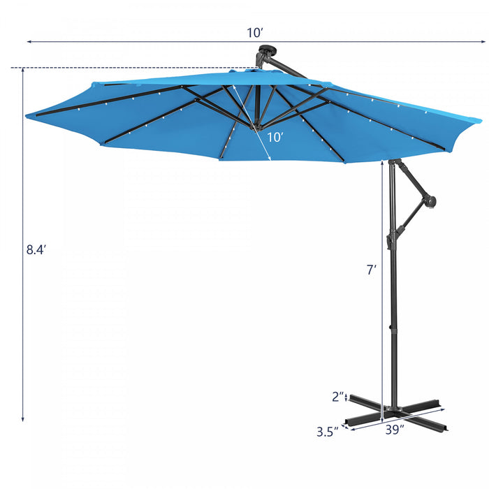 Costway Parasol deporte solaire 10FT 32 LED eclairees Bleu pour patio exterieur