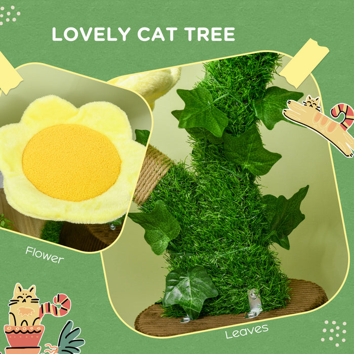 Pawhut Arbre A Chat En Peluche 18\" Avec Deux Plateformes De Fleurs, Tour Pour Chat Multi-activites Avec Griffoirs En Jute, Perchoirs Sureleves, Condo Rond Spacieux Avec Porte, Vert