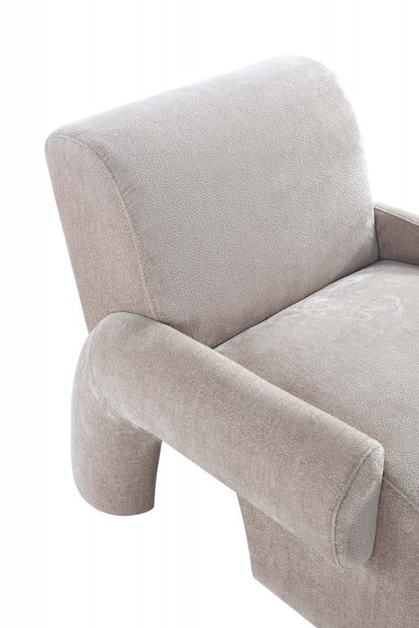 Fauteuil lounge en chenille beige Verandah style mid-century modern