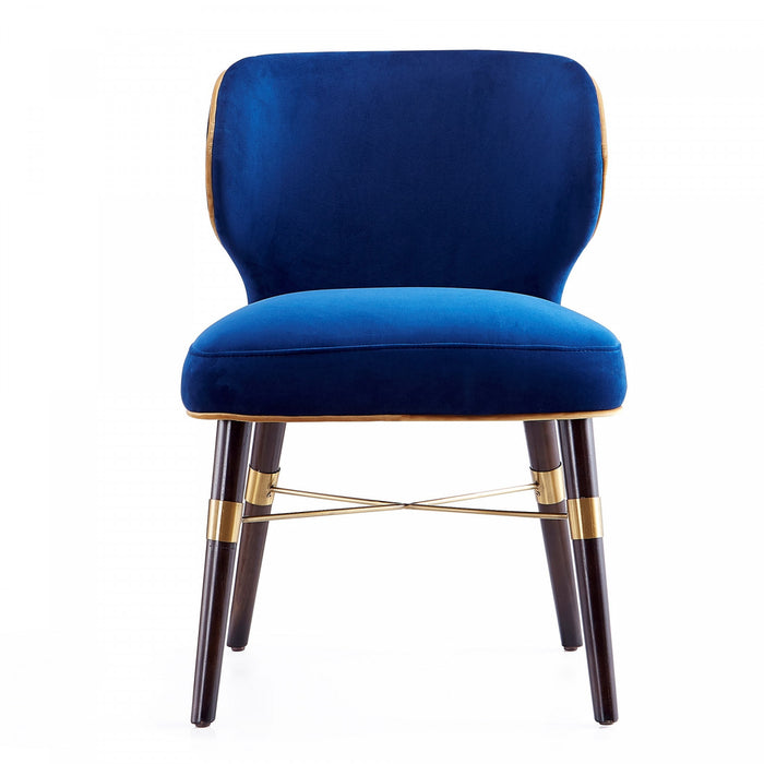 Chaise de salle a manger moderne Strine en bois et tissu bleu et or - Lot de 2