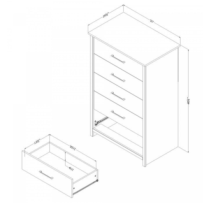 Commode verticale Fernley à 5 tiroirs - pin blanc