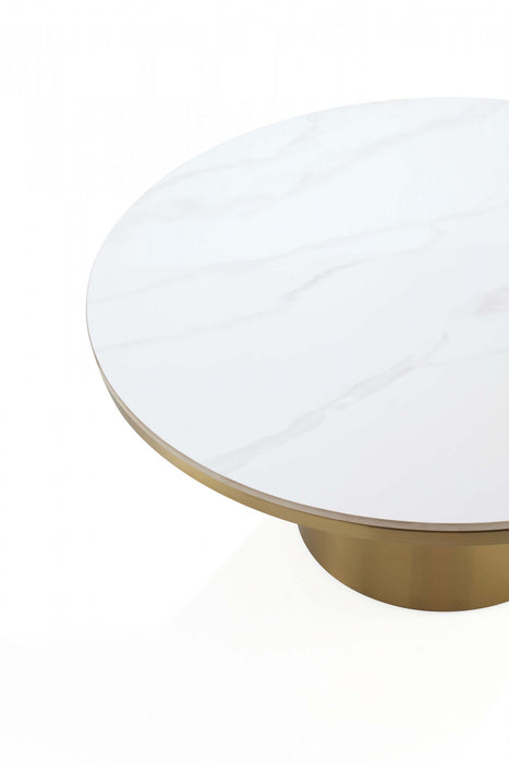 Table basse Glenn Modern Glam avec plateau en pierre frittee, finition or