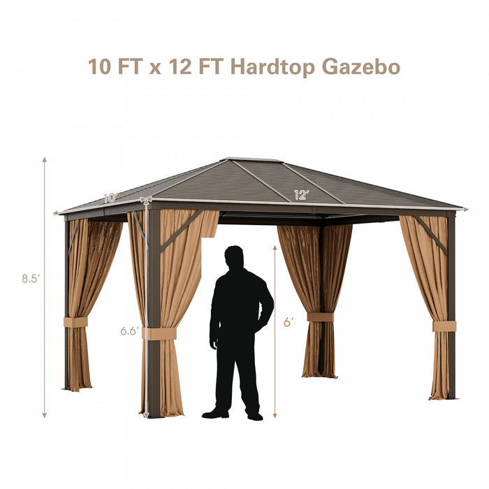 Costway 12’ X 10’ Patio Hardtop Gazebo Avec Acier Galvanise Cadre Superieur En Aluminium Exterieur