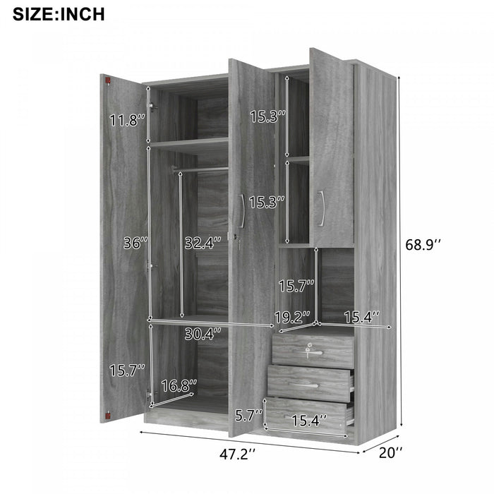 Armoire De Rangement Lydia En Bois De 47,2\" Avec 2 Portes, Etageres Et 3 Tiroirs, Grise