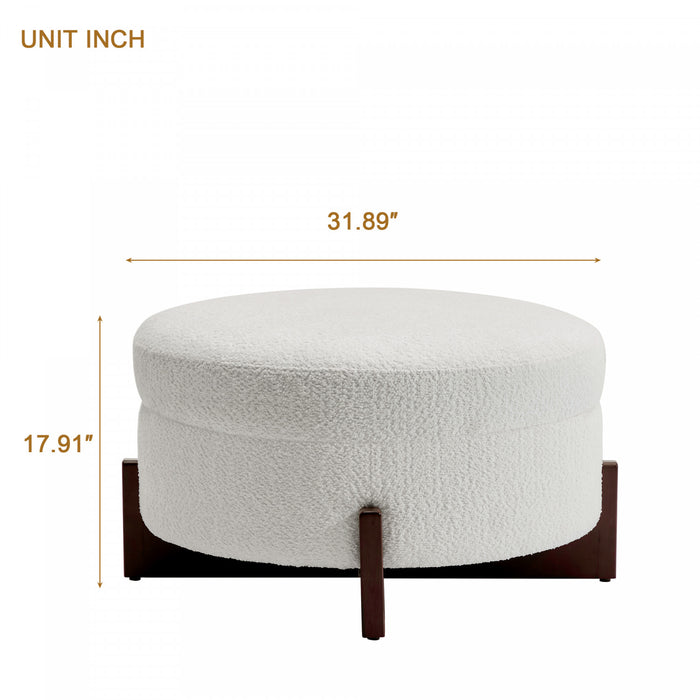 Table Basse Ottoman Ronde Sophia avec Rembourrage Capitonne et Rangement - Blanc