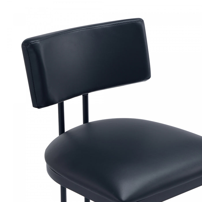 Tabouret de comptoir contemporain moderne Juno en cuir vegetalien et metal, coloris noir