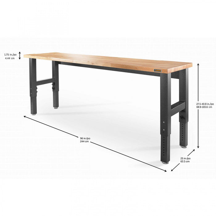 Établi de 8 pi à hauteur réglable en bois franc de Gladiator - granite martelé