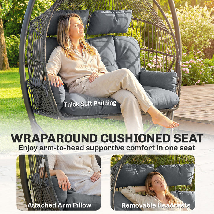 Outsunny Fauteuil Suspendu Double avec Toit, Chaise Œuf Suspendue, Gris Fonce