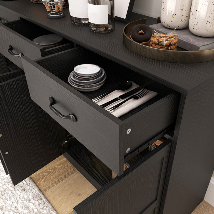 HOMCOM Buffet, meuble de bar a cafe avec tiroirs, noir vieilli